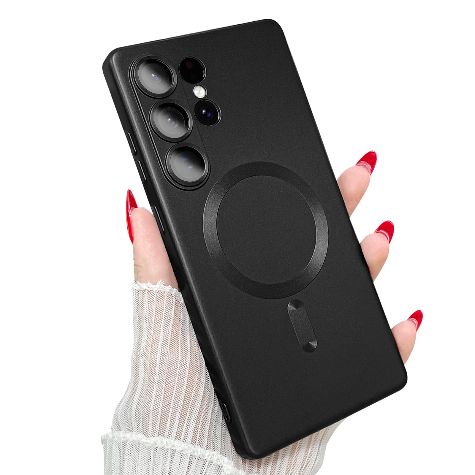 Magnetic for Samsung Galaxy S25 Ultra Phone Case for Women/Men, Matte Luxury Soft Metallic Luster Design with Camera Lens Protector, Shockproof Anti-Scratch Phone Case 6.8"-Black