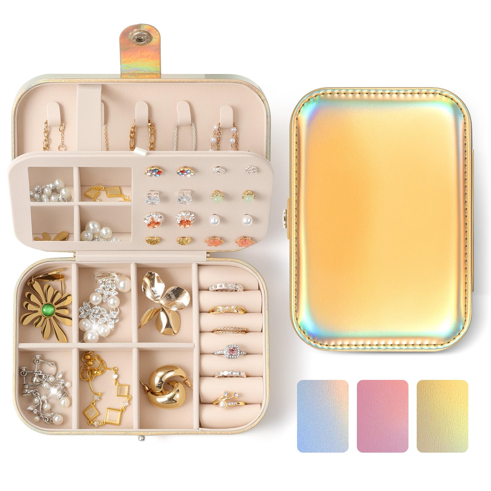 LAMU Travel Jewelry Box Portable Jewelry Organizers and Stroage Glowing Rainbow Small Jewelry Case for Earrings Rings Necklaces