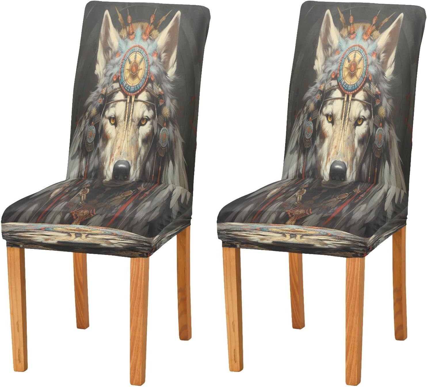 ALAZA Stretch Dining Room Chair Covers, Wolf Colorful Sky Space Galaxy Wolf Chair Covers Parson Chair Slipcovers Removable Washable for Dining Room Ktichen Ceremony