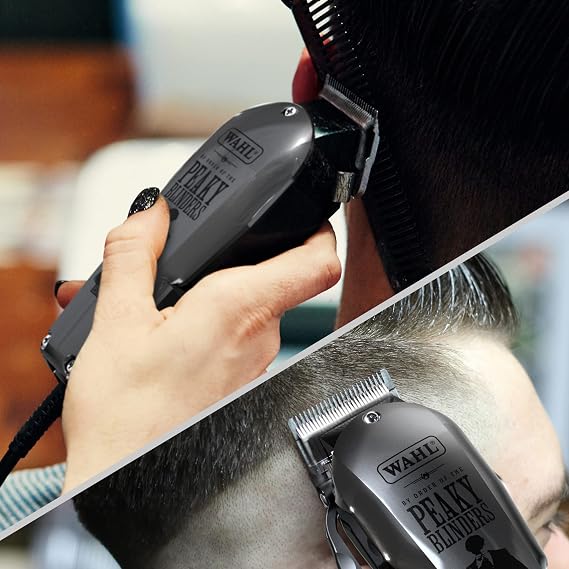 Wahl and Peaky Blinders Professional Hair Clipper and Cape, Pro Haircutting Kit, Clippers for Bulk Hair Removal, Taper Fade, Adjustable Lever, Corded, Lightweight, Barbers Supplies