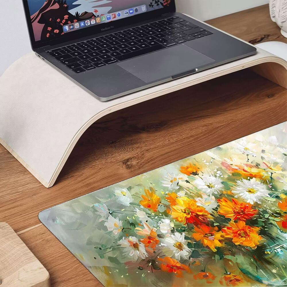 Podkładka pod mysz XXL Podkładka pod mysz na biurko 1800 x 900 mm poprawia precyzję i szybkość dzięki antypoślizgowej gumowej podstawie i zszytym krawędziom Trwała, wygodna, gry (żółte kwiaty) xR8-371