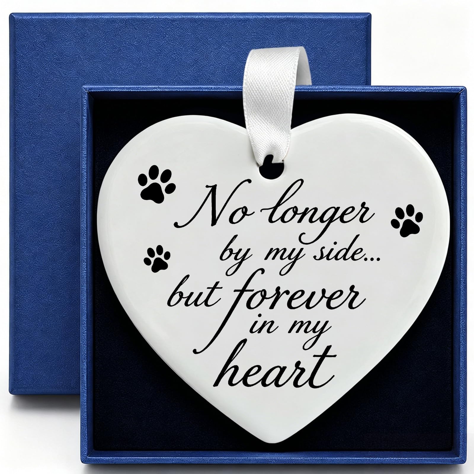Pet Loss Sympathy Ornament, Forever in My Heart Memorial Keepsake for Dog & Cat Lovers, Hanging Remembrance Decor for Grieving Pet Owners, Ceramic Heart Ornament