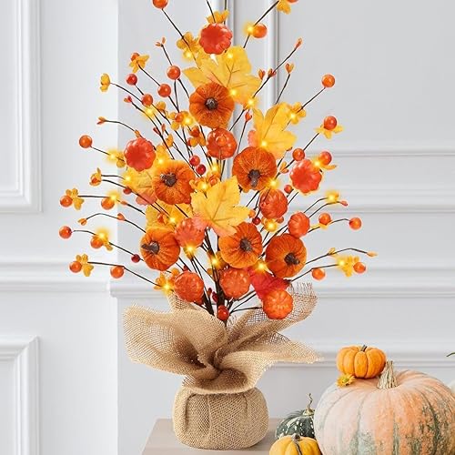 Sggvecsy 18’’ Fall Pumpkin Table Tree Autumn Decorations Artificial Maple
