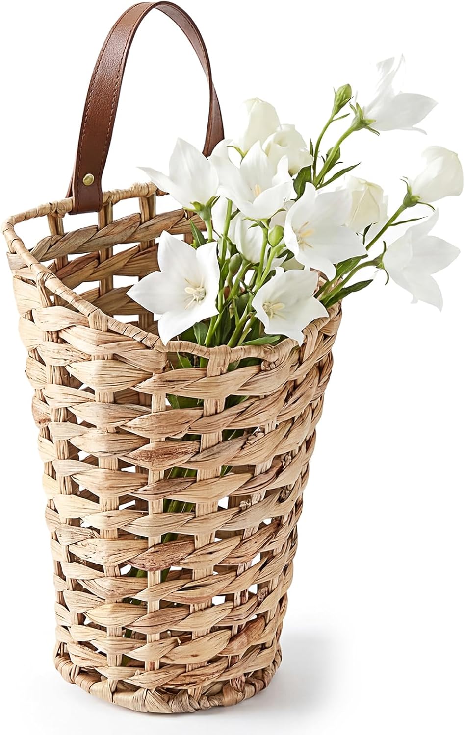 OwnMy Water Hyacinth Hanging Basket for Planters/Flowers, Decorative Front Door Basket, Indoor Outdoor Woven Hanging Wall Baskets for Garden Home Kitchen Farmhouse Decor