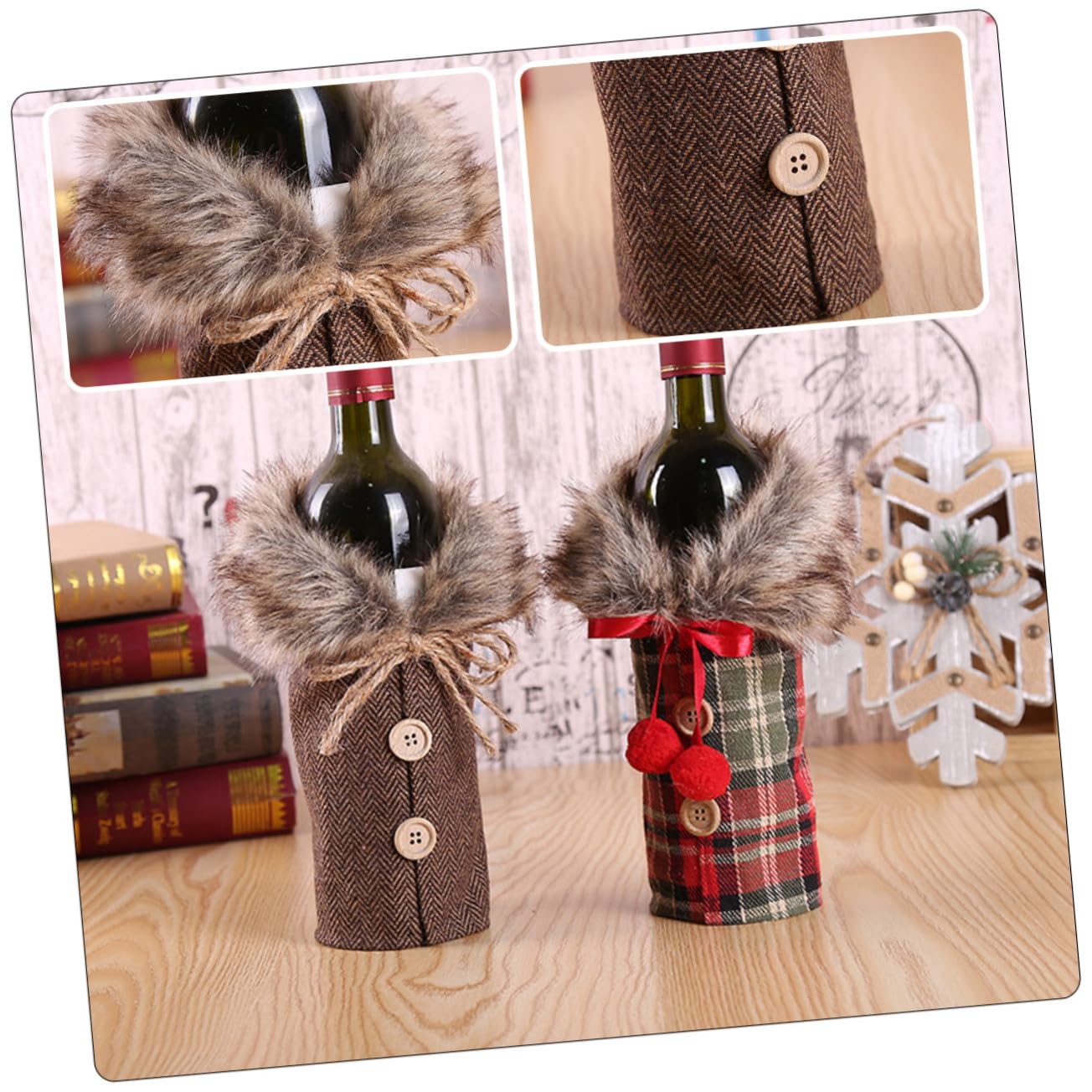 2 Pièces Housse de Bouteille Vin Noël Résistant avec Décoration Festive pour Fête et Cadeau