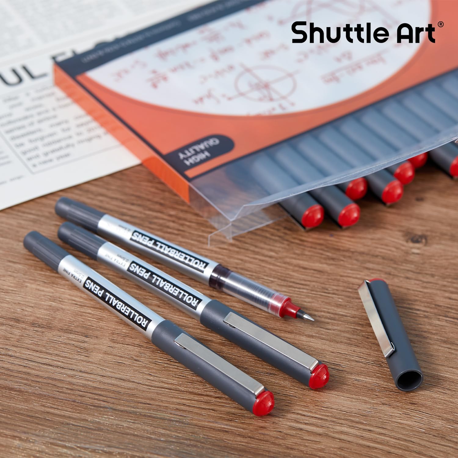 Shuttle Art Lot de 25 stylos à bille à pointe fine rouge à encre liquide de 0,5 mm pour écrire, journal, prise de notes, école, bureau