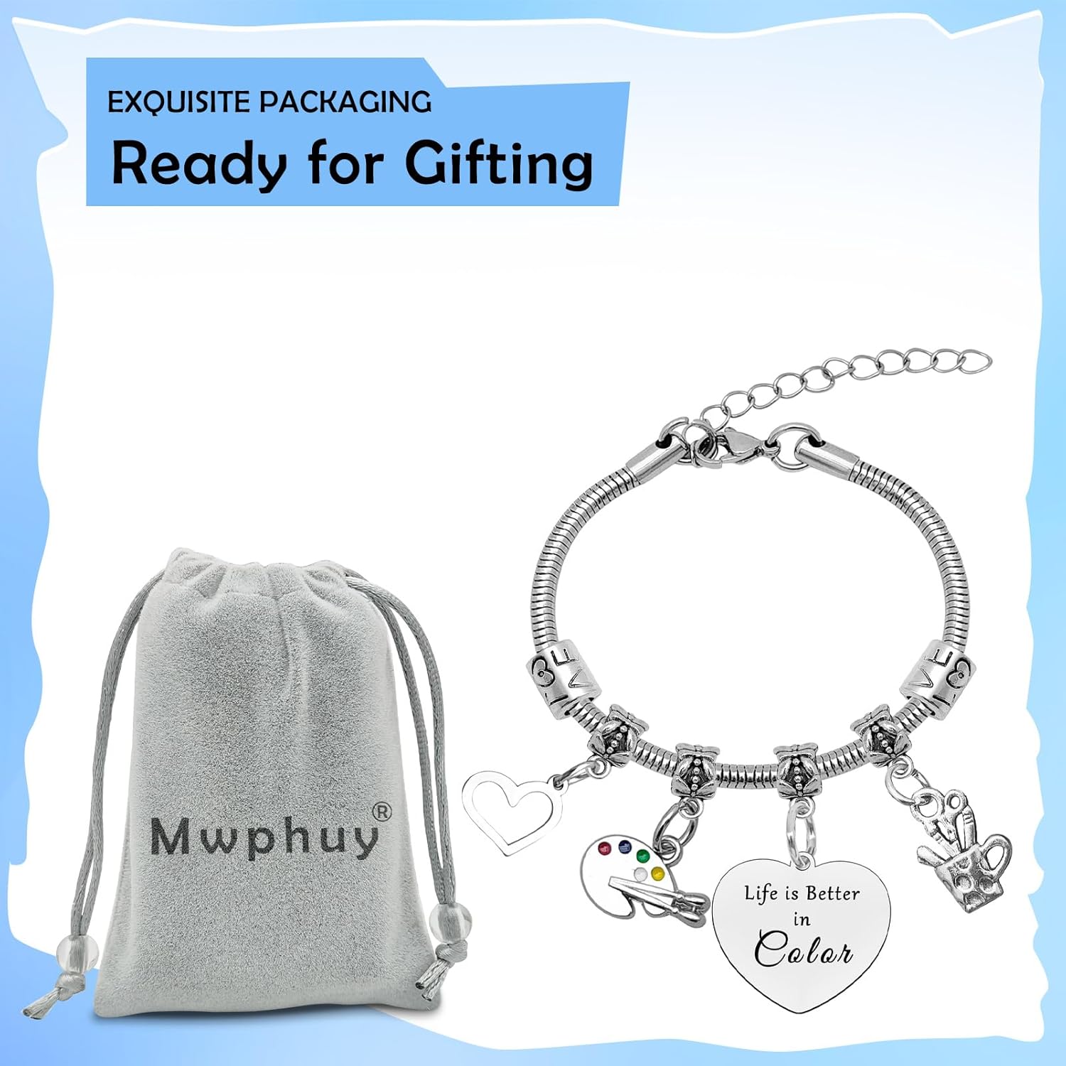 Art Lovers Gifts Artist Bracelet for Women Thank You Gift for Art Teacher Appreciation Gifts Artist Student Graduation Gift Painter Presents Bracelets Artist Presents for Adults Christmas Birthday - Image 7