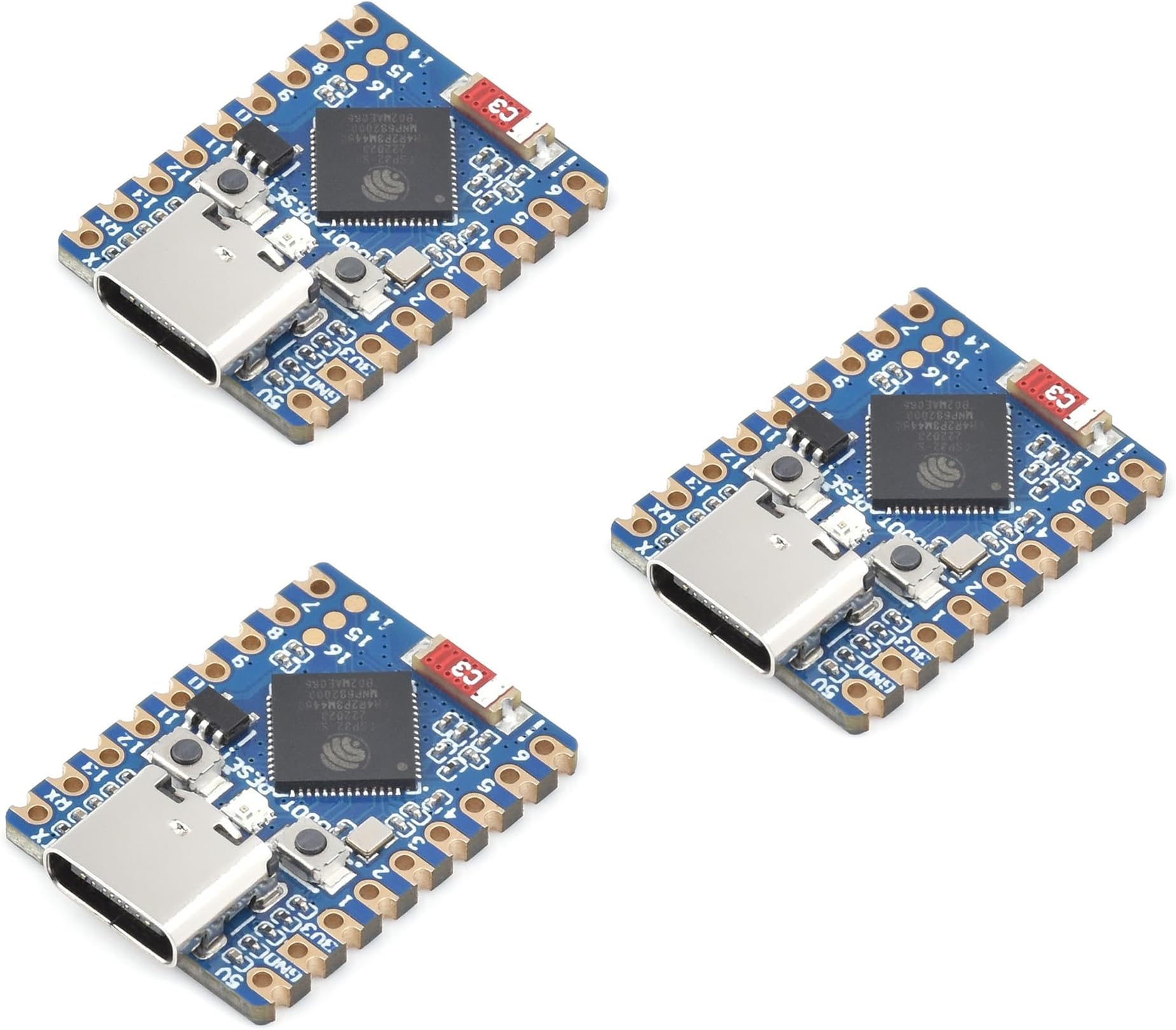 3PCS ESP32-C3 Mini Development Board, Based on ESP32-C3FN4 Single-Core Processor 160MHz Running Frequency, Support 2.4GHz W-i-F-i & B L E 5, Onboard 400KB of SRAM and 384KB ROM, 4MB Flash Memory