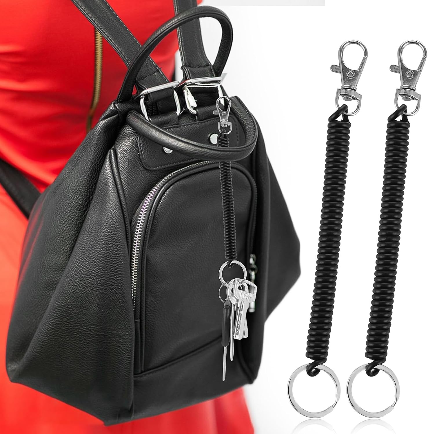 Ouligay 8Pcs Retractable Spring Coil Keychain, Coiled Lanyard With Keyring Lobster Clasp for Wallet Chain, Keys, Cellphone