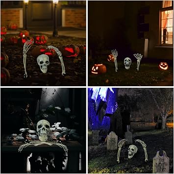 1 Pack Realistic Halloween Skeleton Stakes Decorations Outdoor for Yard Lawn Graveyard Garden, Scary Halloween Groundbreaker Skeletons with Skull and Arms Haunted House Props Party Decor Supplies