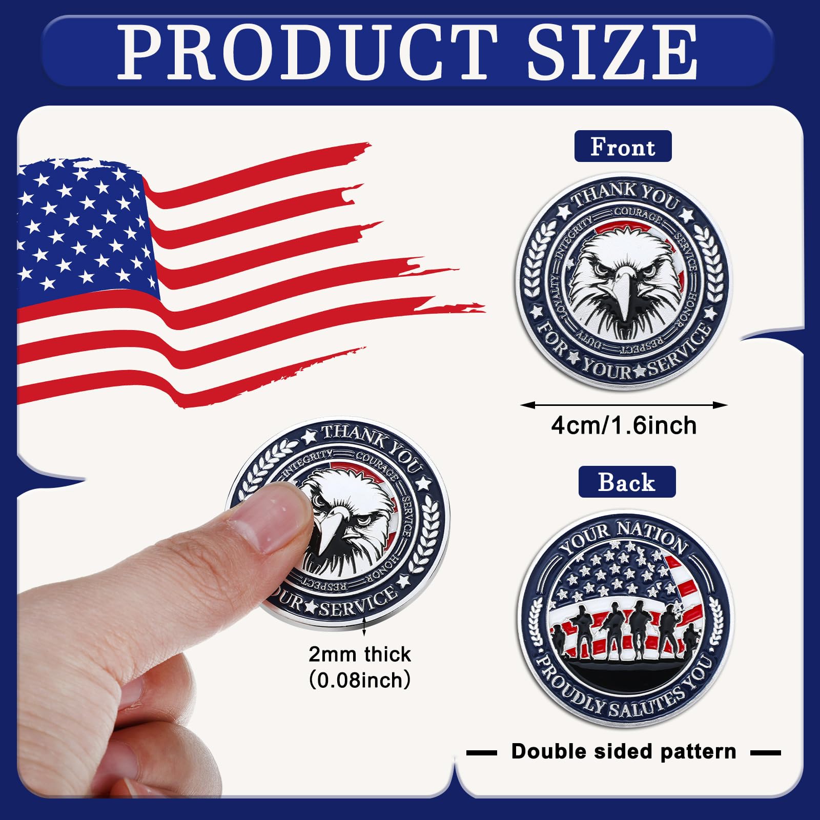 20 Pcs Military Challenge Coins - Veterans Thank You For Your Service Coins Bulk Set For Men & Women