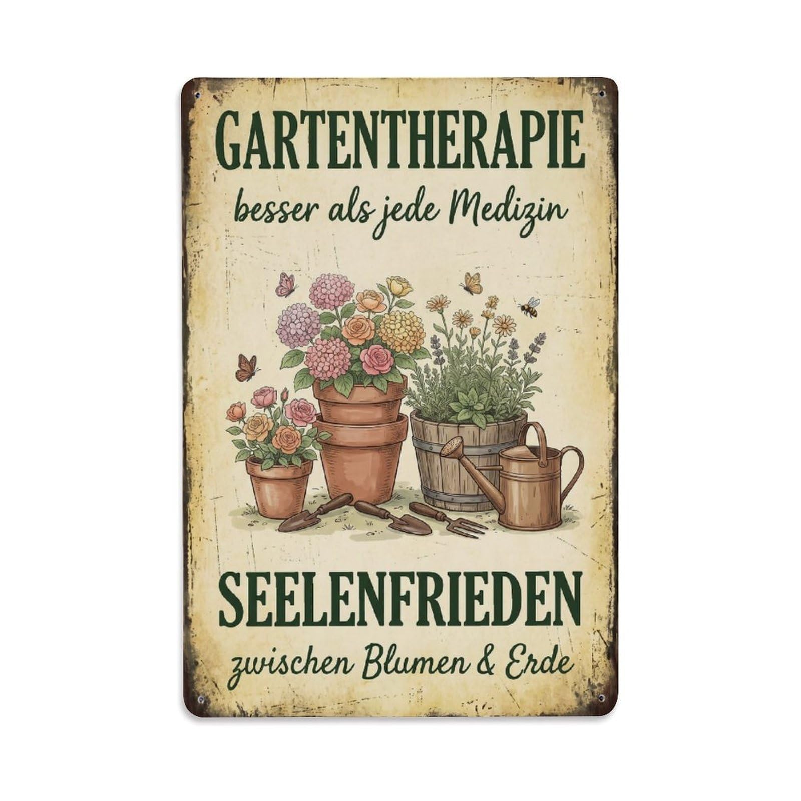 Vintage Funny Garden Therapy Rustic Gate Serene Metal Tin Sign Plaque Wall Decor for Cafe, Club Bar, Office, Garden Metal Poster 8x12Inch