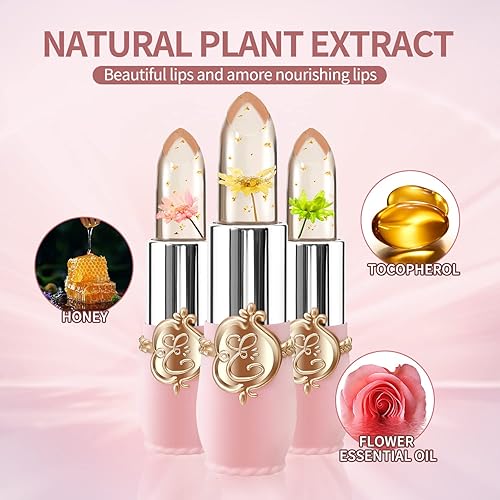 Miniatura 8 de Juego de 3 lápices labiales Jelly Glimmer con cambio de temperatura, humectante de larga duración, nutritivo Shimmer PH, bálsamo labial mágico que