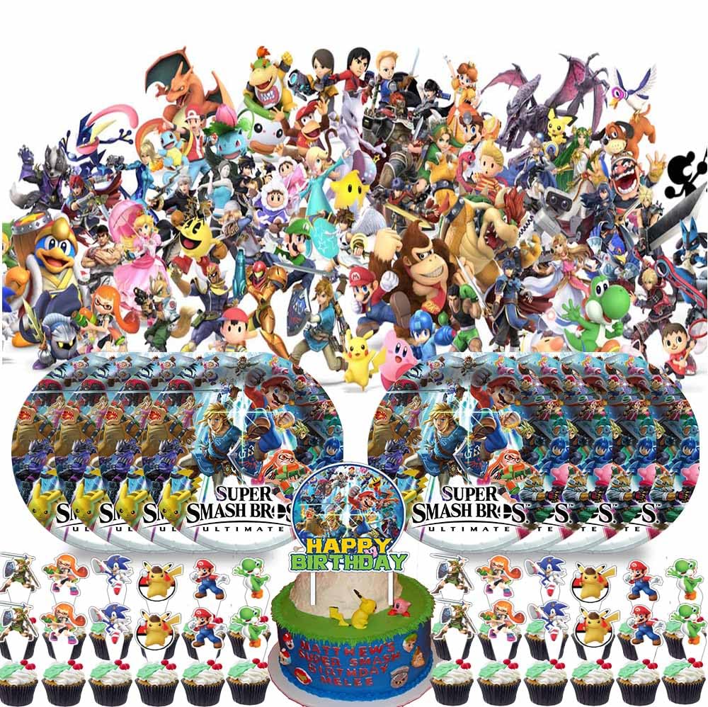 Super Smash Brothers Party Supplies Birthday Super Smash Bros. Decorations Plates Banner Cake Toppers Set Decorations Decor