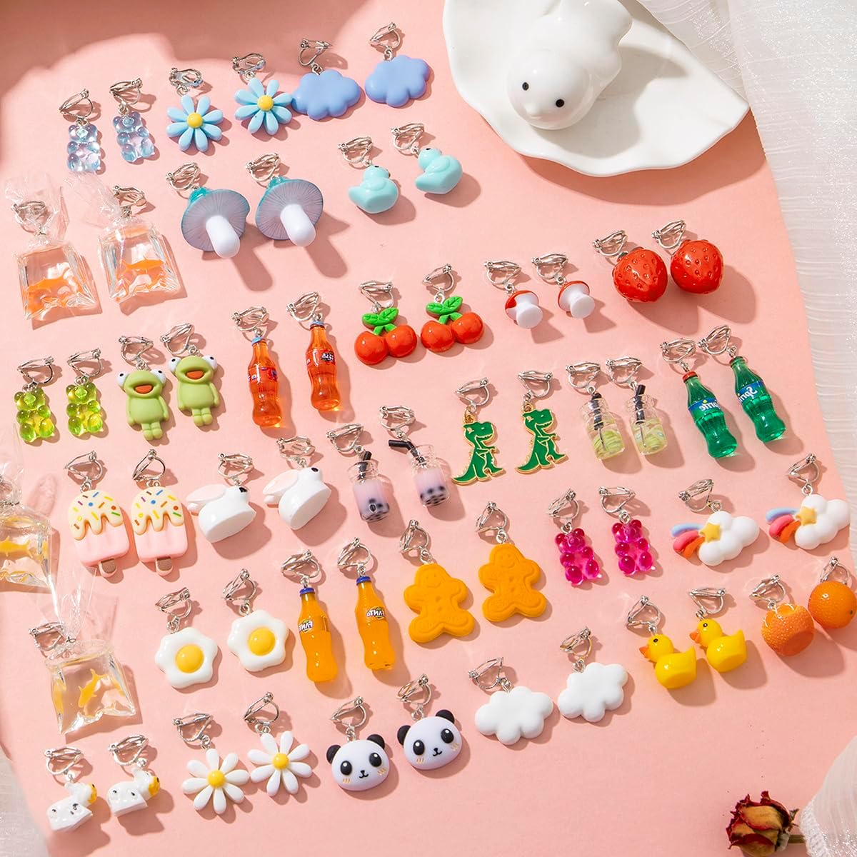 EIELO 30 Pairs Clip On Weird Funny Earrings for Women Cute Aesthetic Non Pierced Dangle Drop Earrings Set - Image 4