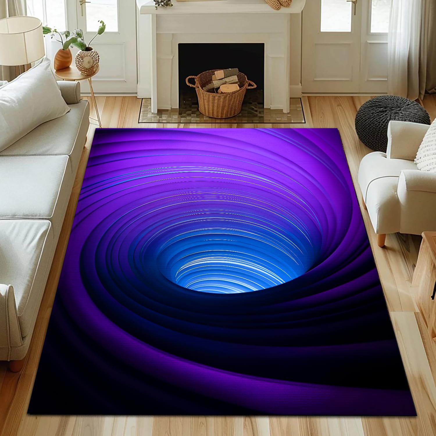 3D Optical Illusion Rug, Colorful Vortex Trippy Realistic Area Rugs for Living Room Bedroom Floor Mats 3x5 4x6 5x8ft 100