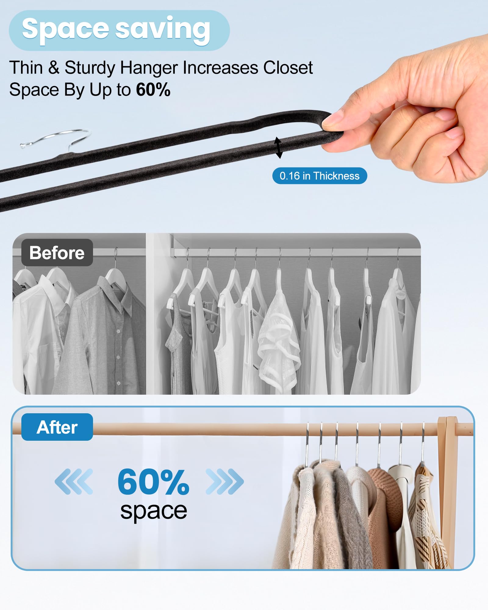 Perchas de terciopelo para pantalones con barra antideslizante, paquete de 20 perchas de fieltro para armario, perchas delgadas y elegantes que ahorran espacio, gancho giratorio de 360°, perchas para