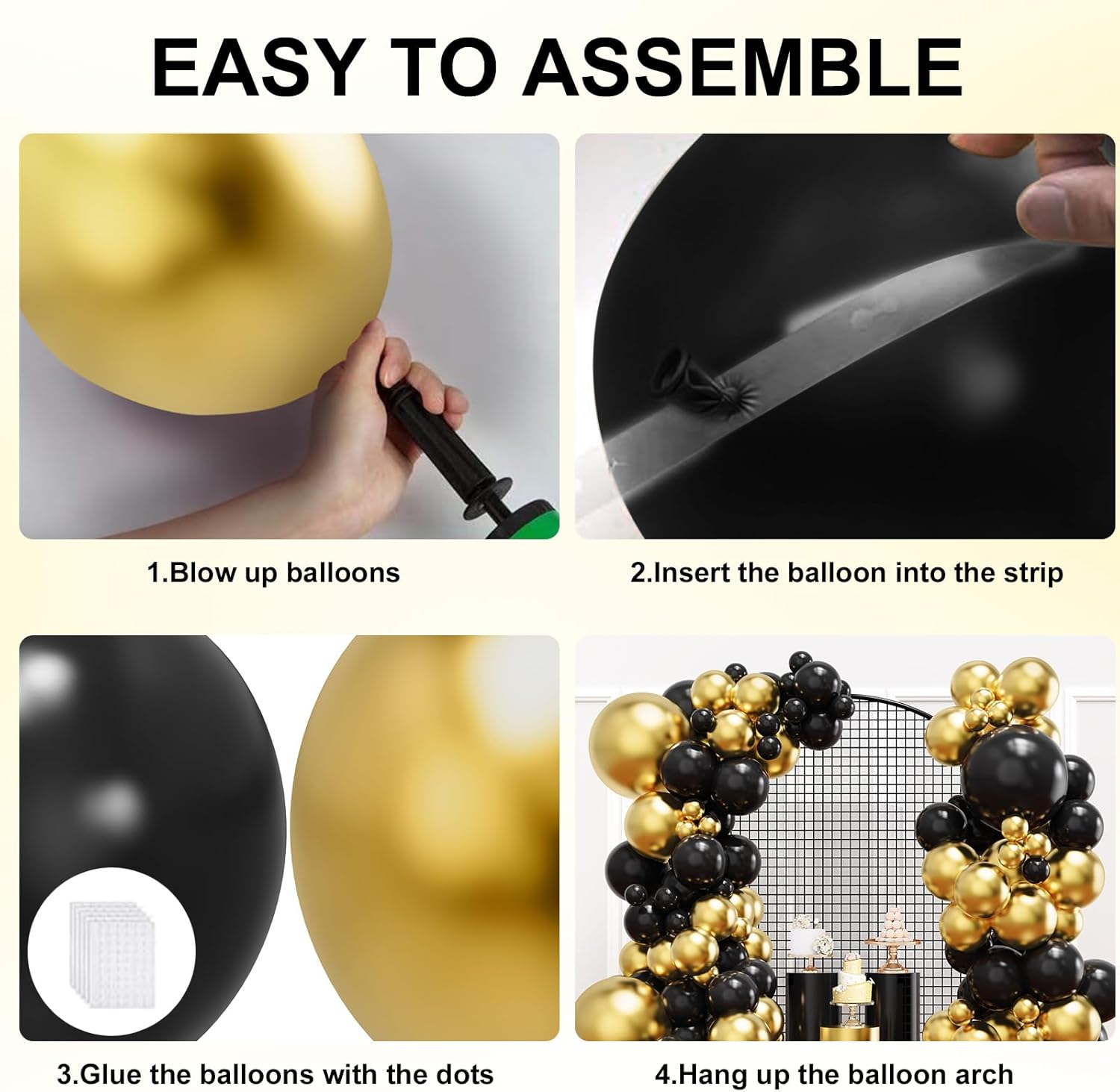 YMSZ Black and Gold Balloons, Black and Metallic Gold Balloons Garland Arch Kit for Birthday, 2026 New Years, Graduation Anniversary Decorations Supplies - Image 3