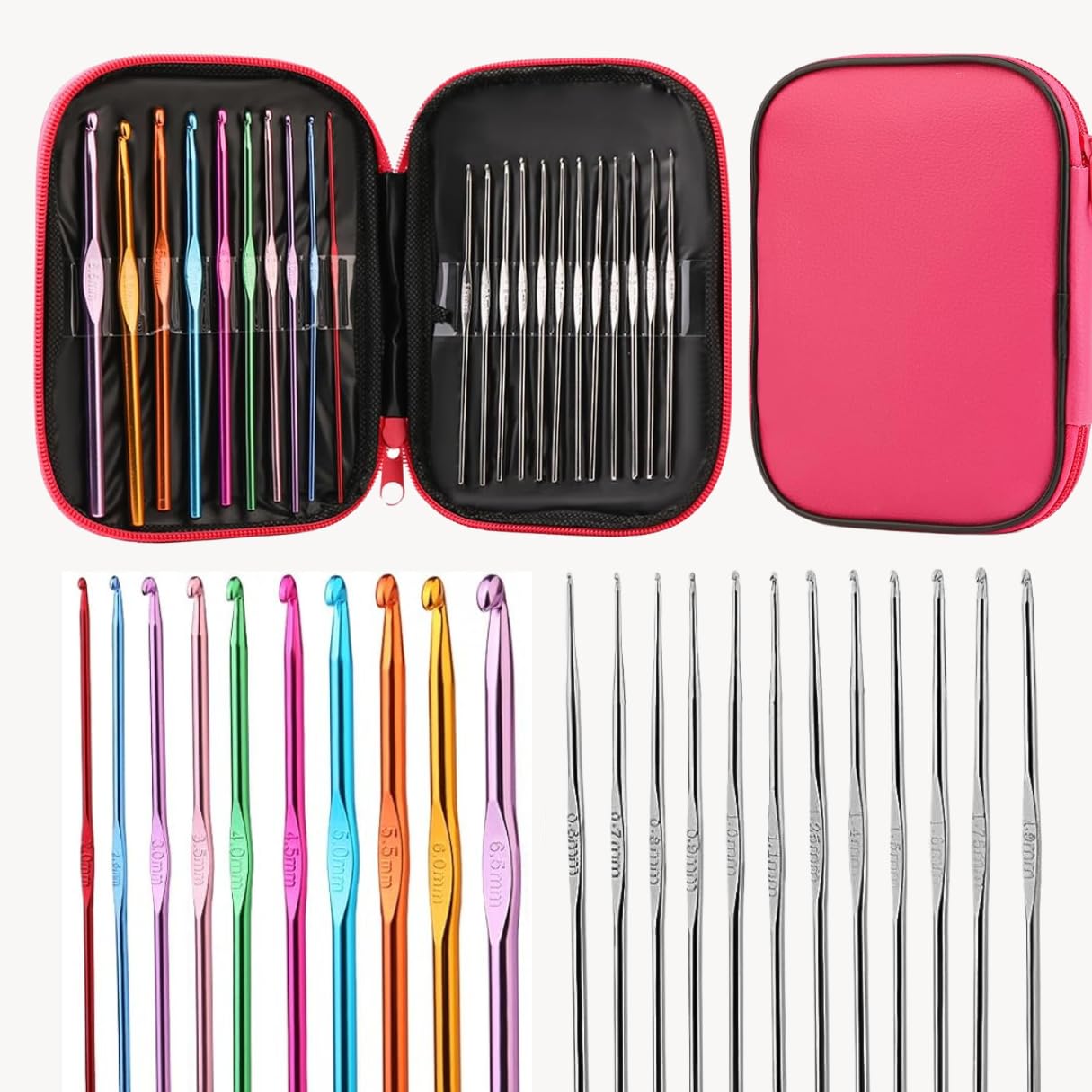 22 Piece Crochet Hook Kit – Colorful Metal Crochet Hooks for Yarn and Knitting Crafts with Organizer case, Aluminum Handle Knitting Needles 0.6-6.6mm - STITCHI-image-21