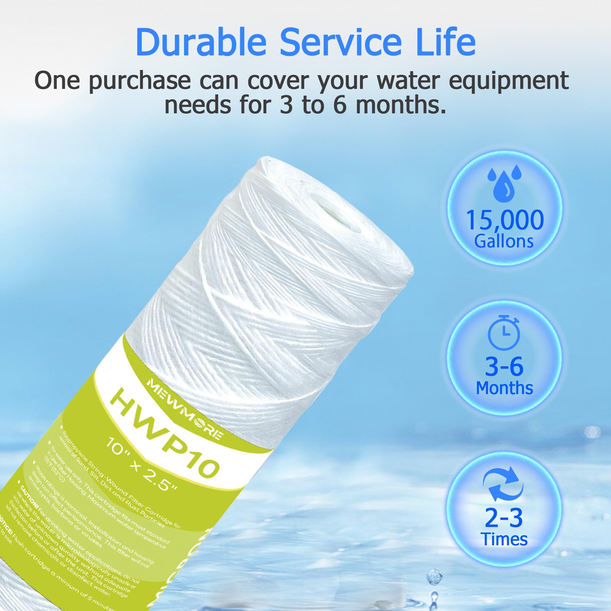 Cartuccia filtrante per acqua da 10 micron, filtri per sedimenti a filo avvolto per acqua di pozzo, ricambio universale per qualsiasi unità RO da 25,4 cm, cartucce da 25,4 x 6,3 cm, confezione