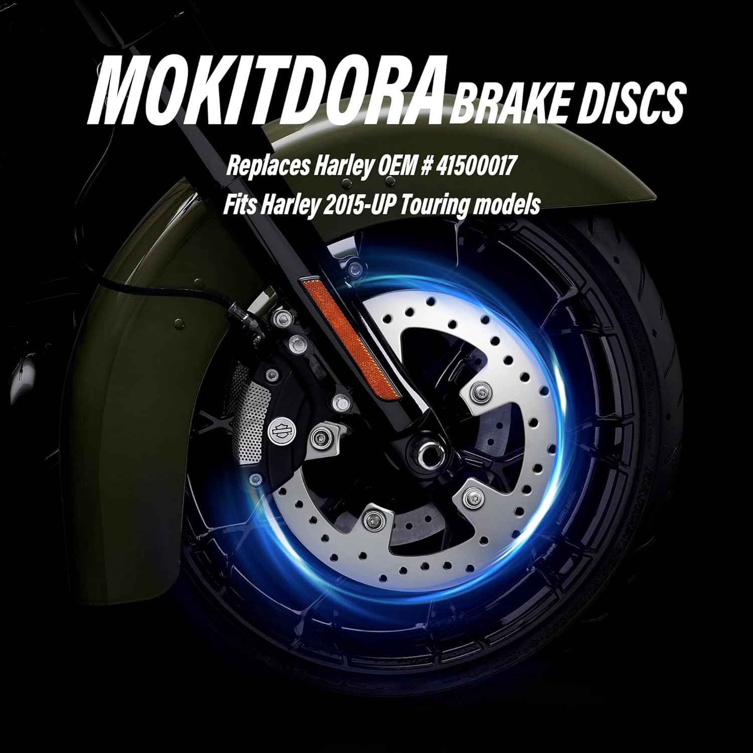MoKitDora 11.8" Front Brake Discs Rotors with Pads Compatible with Harley 2015-UP Touring Road King Road Glide Street Glide Electra Glide, Chrome