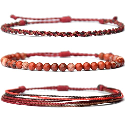 Miniatura 152 de Handmade Natural Stone Beaded Healing Bracelet Gift for Men Adjustable Rope String Bracelet (picasso jasper, Adjustable)