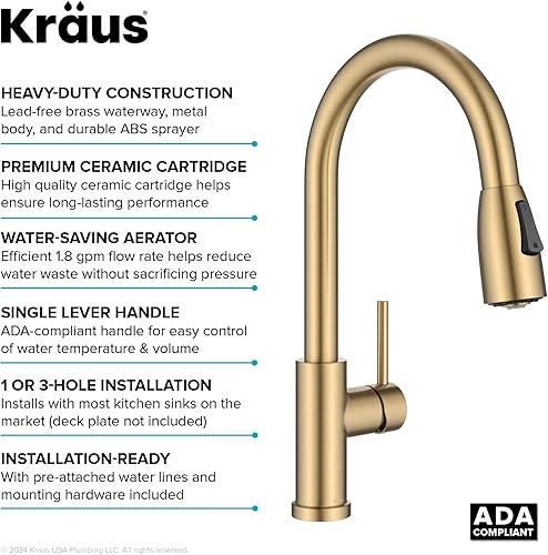 Miniatura 35 de KRAUS Coda KPF-1617BB - Grifo de cocina extraíble de una sola manija estilo comercial de latón cepillado sin manchas Cobrizo cepillado,Acero