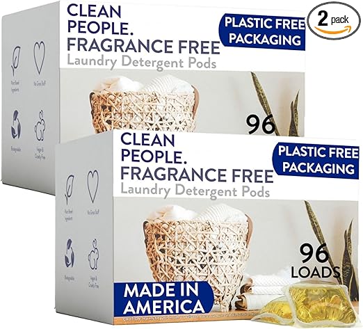 The Clean People Ultra Concentrated Laundry Detergent Pods, 192 Count, Fragrance Free, Plant-Based, Plastic Free, Septic Safe, Good for Sensitive Skin, Effective, Eco-Friendly