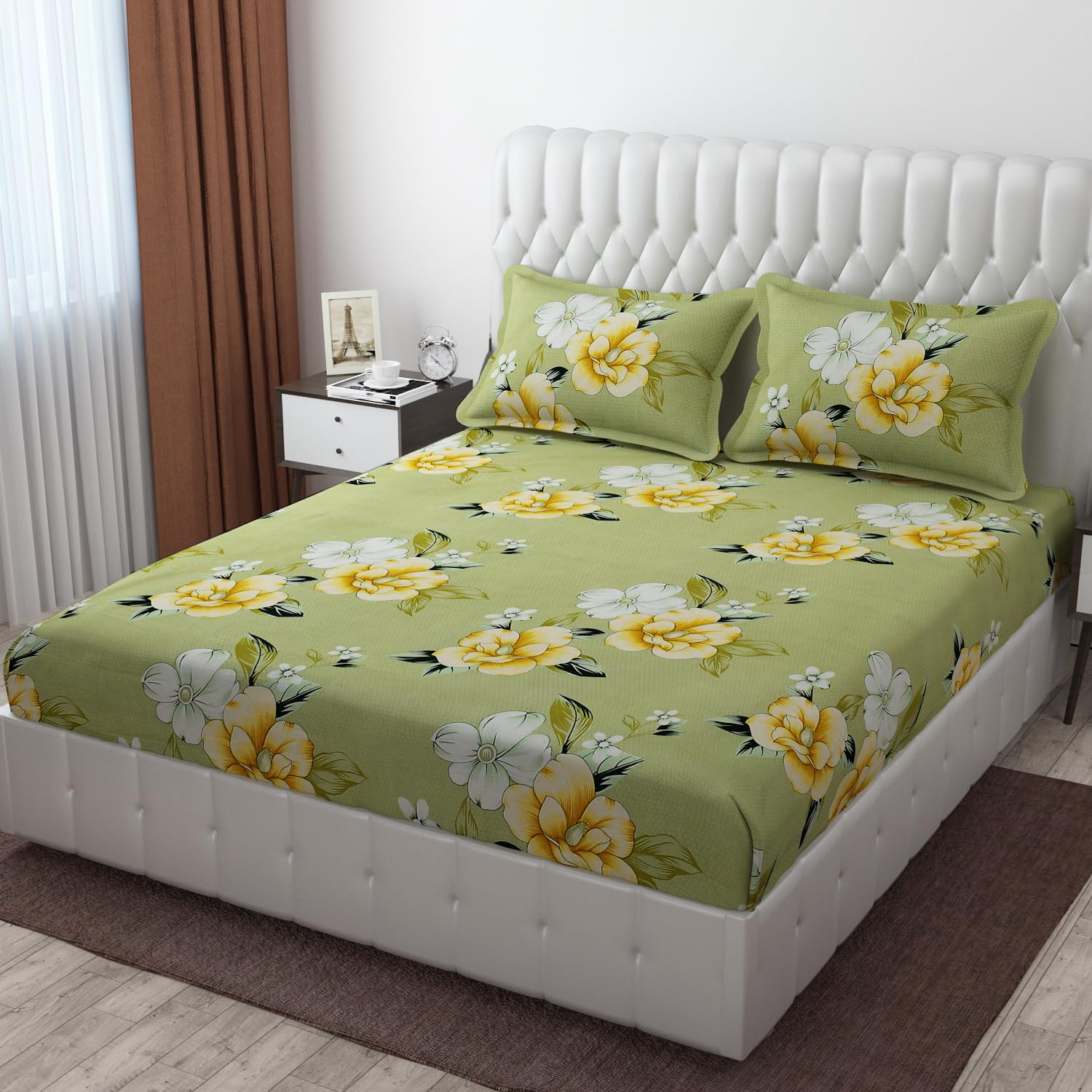 CB HOME Glace Cotton Fitted King Size Bedsheet for Double Bed with 2 Pillow Covers 72x78x8” All Round Elastic (Print 8, Floral & Traditional King) CB HOME Glace Cotton Fitted King Size Bedsheet for Double Bed with 2 Pillow Covers 72x78x8” All Round Elastic (Print 8, Floral & Traditional King)