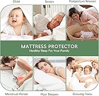 Vista 6 de Protector de colchón impermeable tamaño Queen, funda de colchón transpirable de algodón, comodidad de 200 GSM, colchón cómodo ajustable con bolsillo