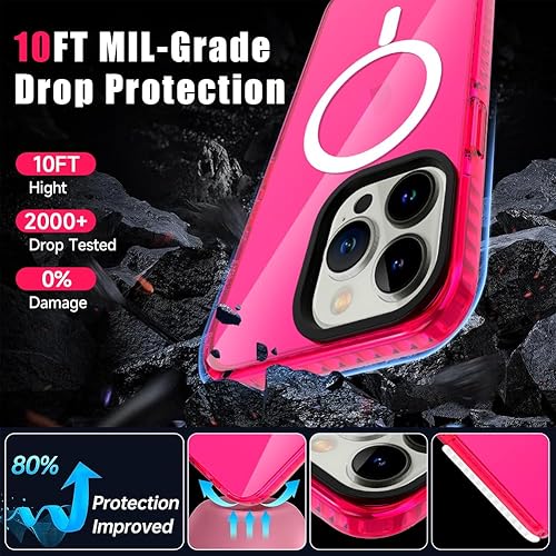 Miniatura 3 de KANGHAR Funda magnética para iPhone 1212 Pro compatible con MagSafe Fuerte magnético Protección de grado militar Rosa intenso transparente a prueba