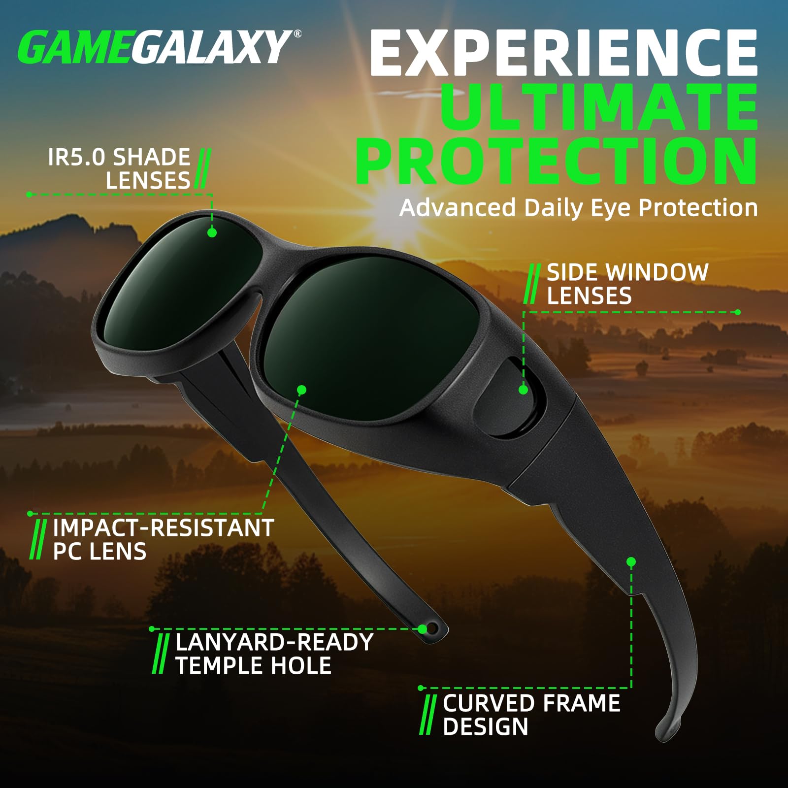 Gafas de seguridad de soldadura, UV/polvo/resistente al viento, para hombres y mujeres, resistentes a los impactos y ligeras, lente 5.0 con funda para colgar