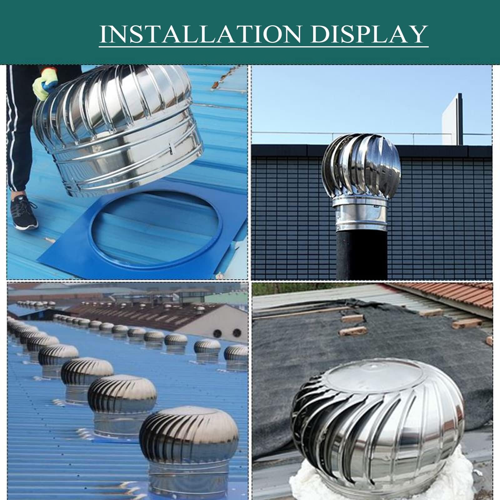Ventilatore a turbina anti-downdraft in acciaio inossidabile con tappo rotante e base a artiglio, ventilazione a risparmio energetico per la casa