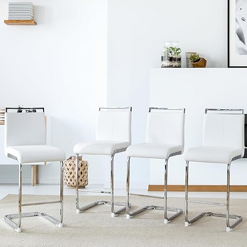 Miniatura 1 de Lecut Juego de 2 taburetes de bar de altura de mostrador con respaldo y reposapiés, modernos taburetes de cuero para mostrador, sillas de comedor