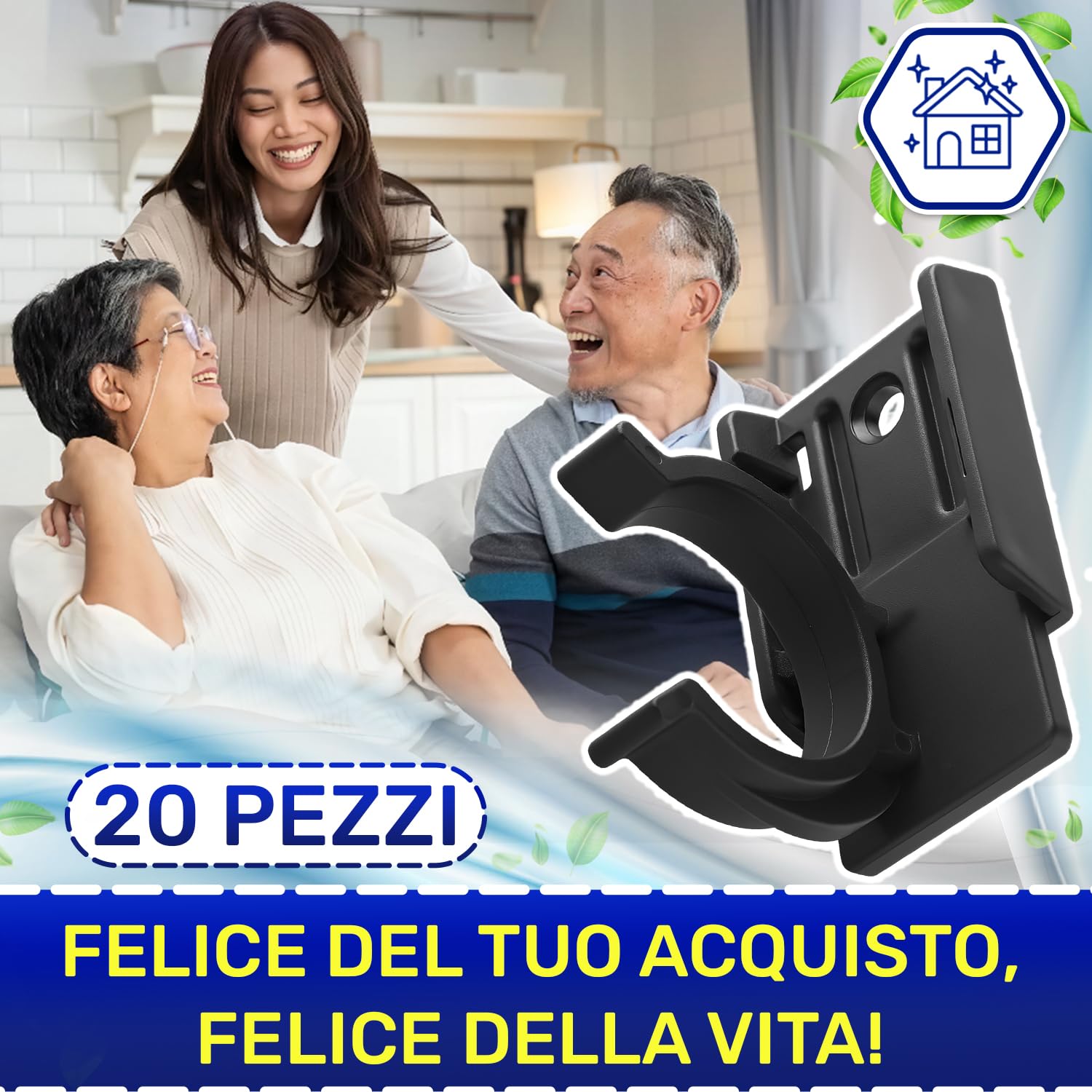 20 Pezzi Ganci per Zoccolo Cucina Universale 30x34 mm per Piedini per Mobili Regolabili - Realizzato in Robusta Plastica Colore Nero - Garanzia di 10 Anni - MONTERAL