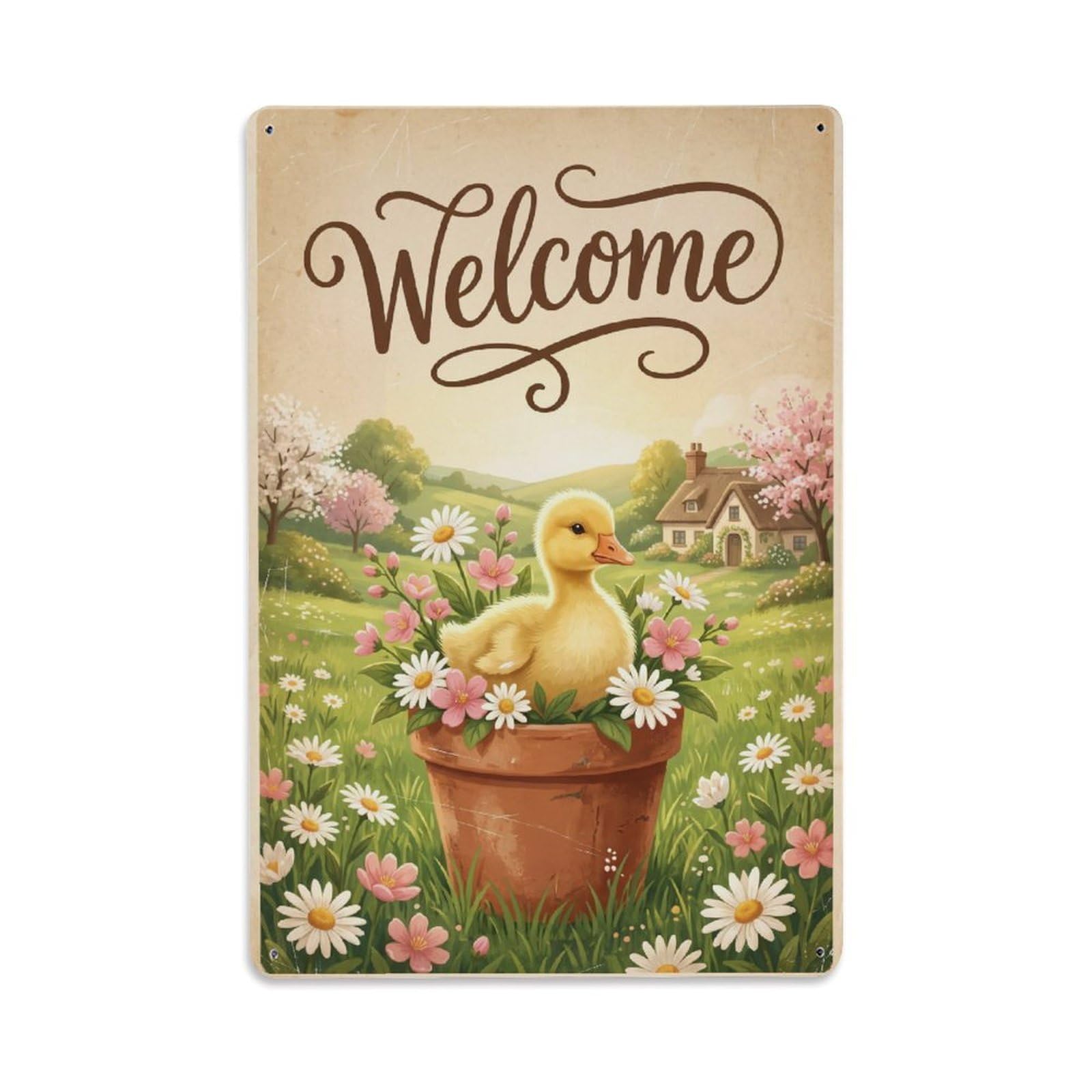 Cxhjca 8X12inch(20X30cm) Vintage Welcome Gosling Sunny Meadow Metal Tin Sign