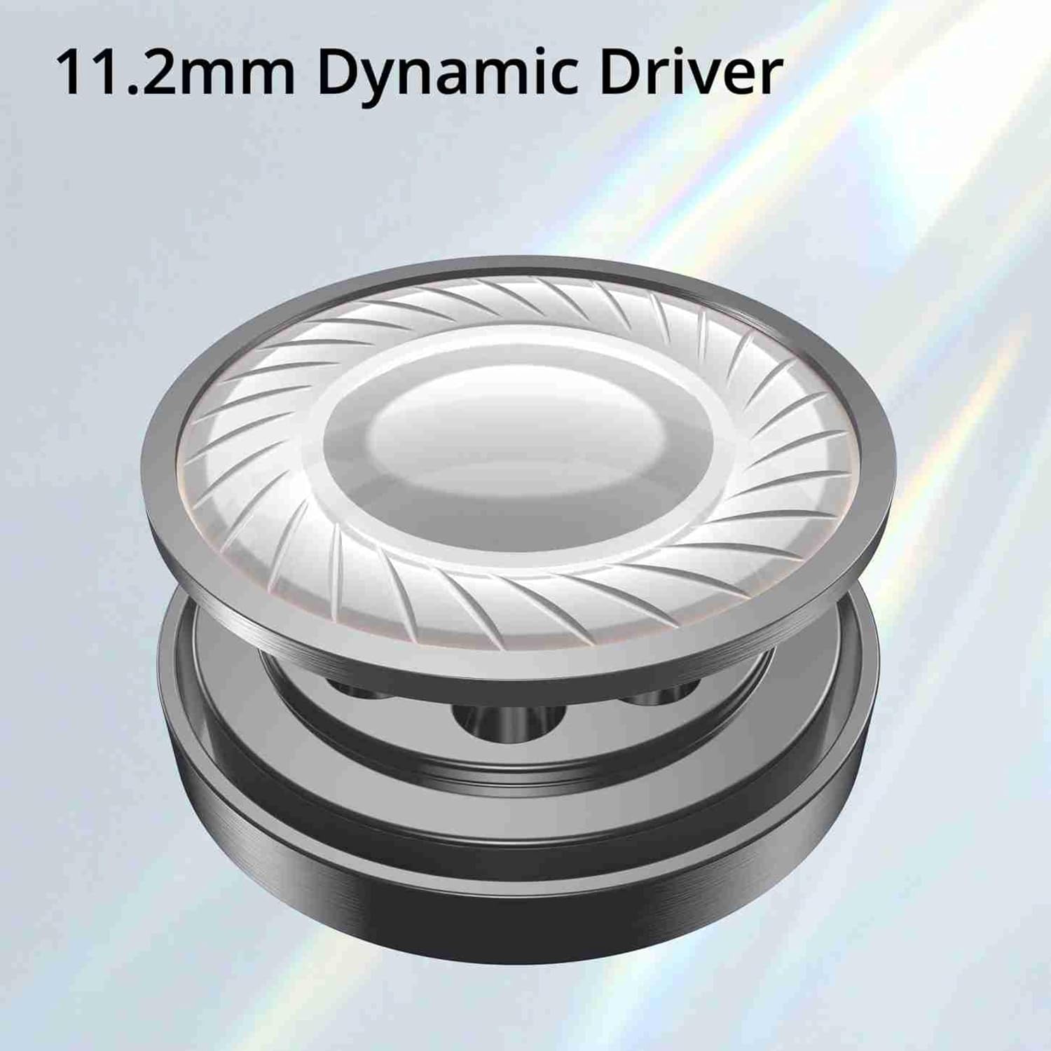 Close-up of the 11.2mm dynamic driver component of the DIZO Earphones.