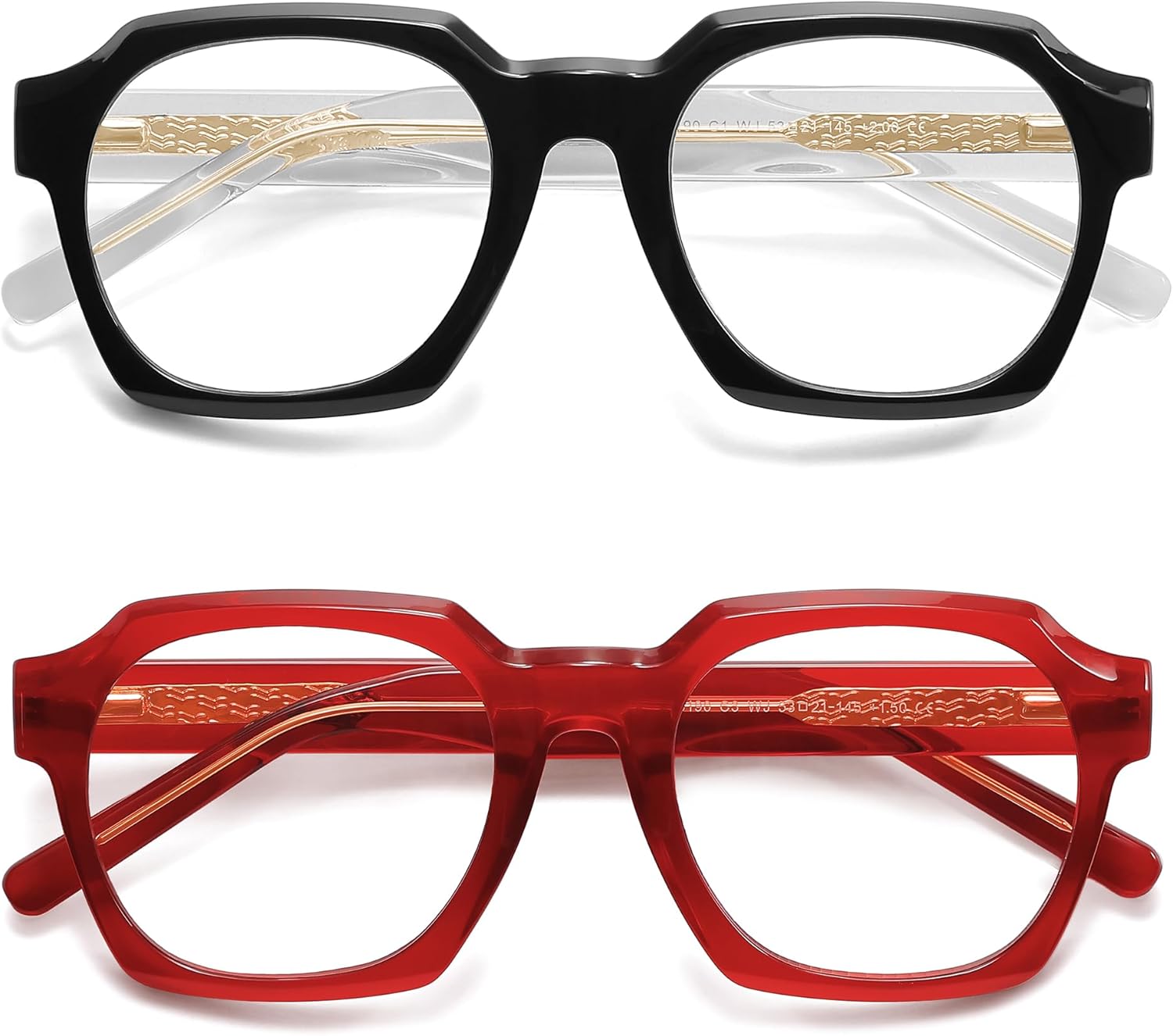 AMOMOMA 2 Pack Retro Square Reading Glasses for Women Men,Spring Hinge Blue Light Computer Reader Frame AM6190