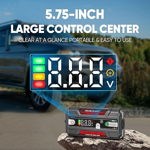 Miniatura 7 de LOKITHOR J400 Arrancador portátil de 2000 A, batería de litio de 12 V con tecnología ConnectMax, pantalla digital inteligente, caja de salto de
