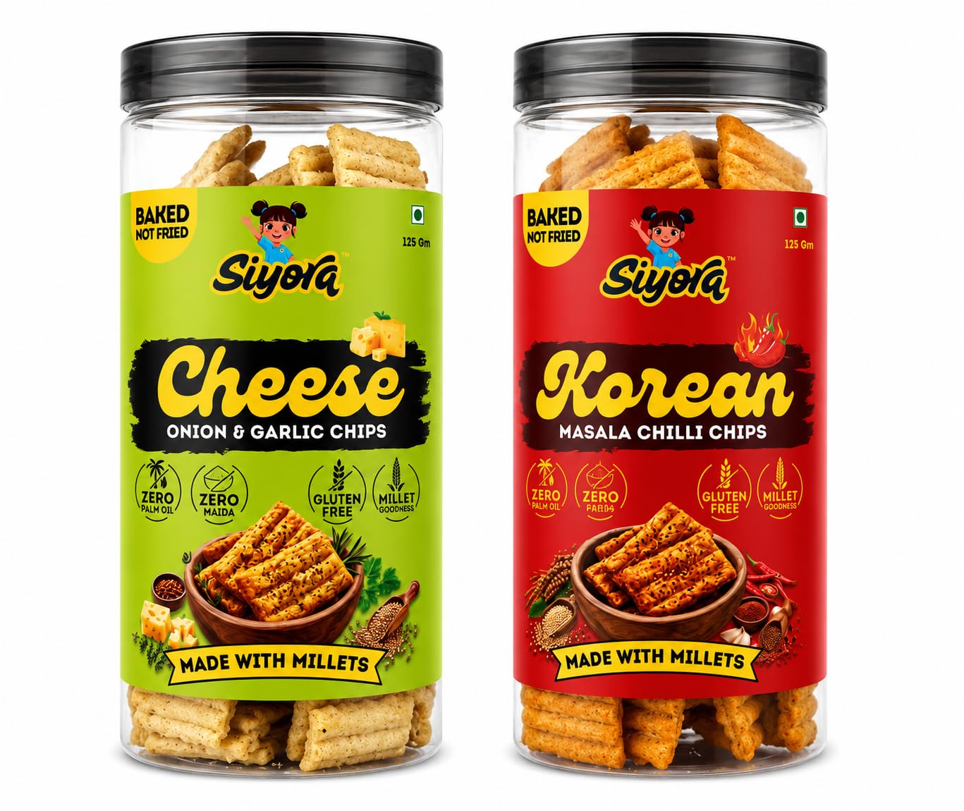 SIYORA Millet Chips Combo Pack | Korean Masala Chilli Chips & Cheese Onion Garlic Chips | Healthy Baked Millet Snacks | Crispy & Flavorful | Gluten-Free Snack | 2 x Packs-picture-16