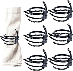 Halloween Napkin Rings Set of 6,Black Skeleton Hand Napkin Rings Holders Halloween Horror Theme Napkin Ring for Party Dinner Wedding Banquet Dinning Table Decoration