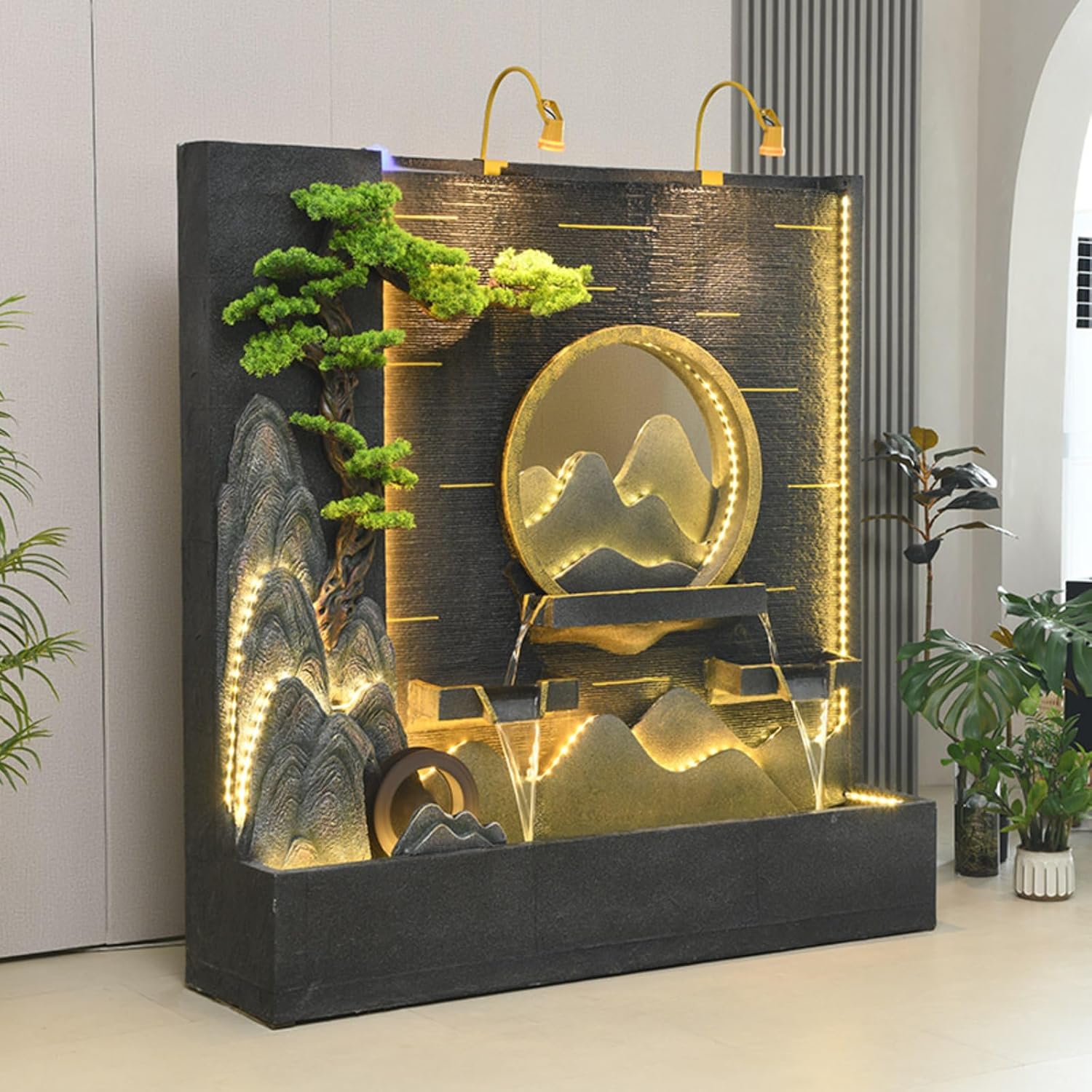 6.7Ft Modular Outdoor Fountain for LED Lights | Multiple Styles | Durable Cement Construction | Customizable Combinations Housewarming,Backyard,Entryway,Villa,Mansions Decor Lobby Decor(#B)