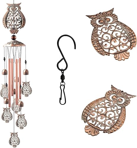 Miniatura 7 de Maydahui Carillón de viento de metal retro con forma de pájaro (34 pulgadas de alto) Campana de viento conmemorativa con gancho en forma de S