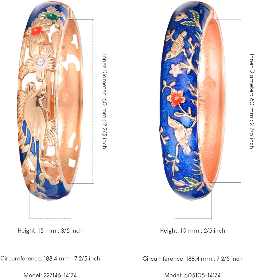 UJOY Cloisonne Indian Bangle Colored Crystal Plated Hinge Cuff Bracelet Hollowed Bird Enamel Jewelry Gift 55C49 - Image 3