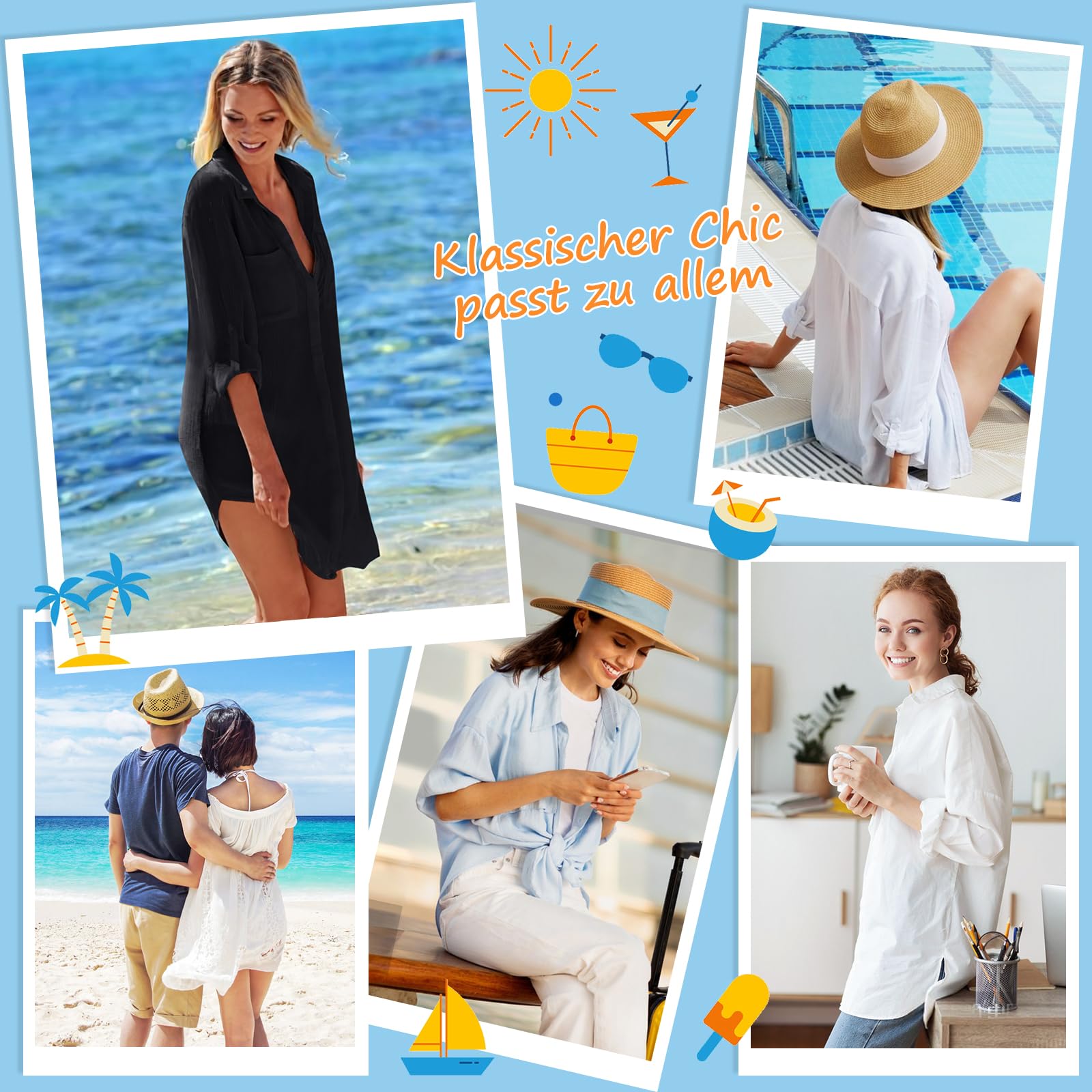 Damska sukienka plażowa, narzutka na bikini, letnia, pareo, sukienka letnia, damska sukienka plażowa, zakrywająca guziki, ponczo plażowe, długa bluzka, letni kostium kąpielowy, dekolt w serek,