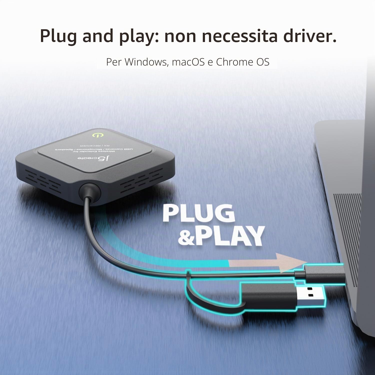 j5create Estensore wireless per webcam/microfoni/altoparlanti USB, funziona con Windows e Mac, non per TV e mouse/tastiera USB (JVW120)