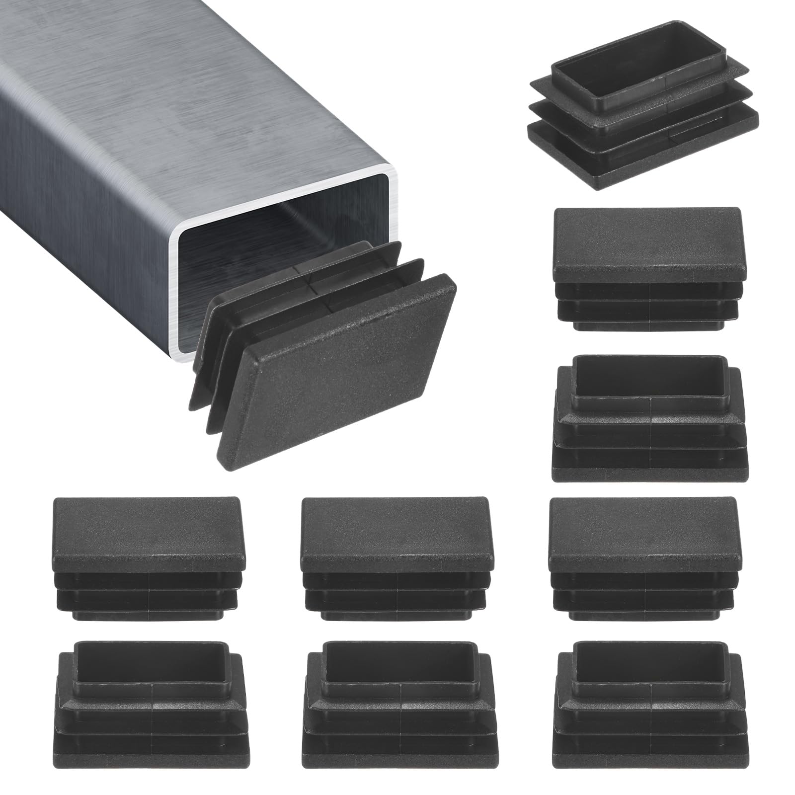 M METERXITY 10-Pack Tubing End Caps, 25 x 38mm Plastic Rectangle Hole Plugs Inserts for Chair Leg/Bar Stool/Fitness Equipment, Chair Glides Fence Plug Floor Protectors