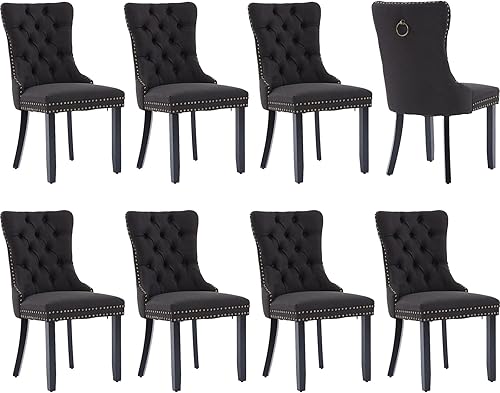 Miniatura 117 de Juego de 6 sillas de comedor modernas, sillas de comedor tapizadas con patas de madera maciza, silla decorativa de terciopelo camello, Sillas de 02-