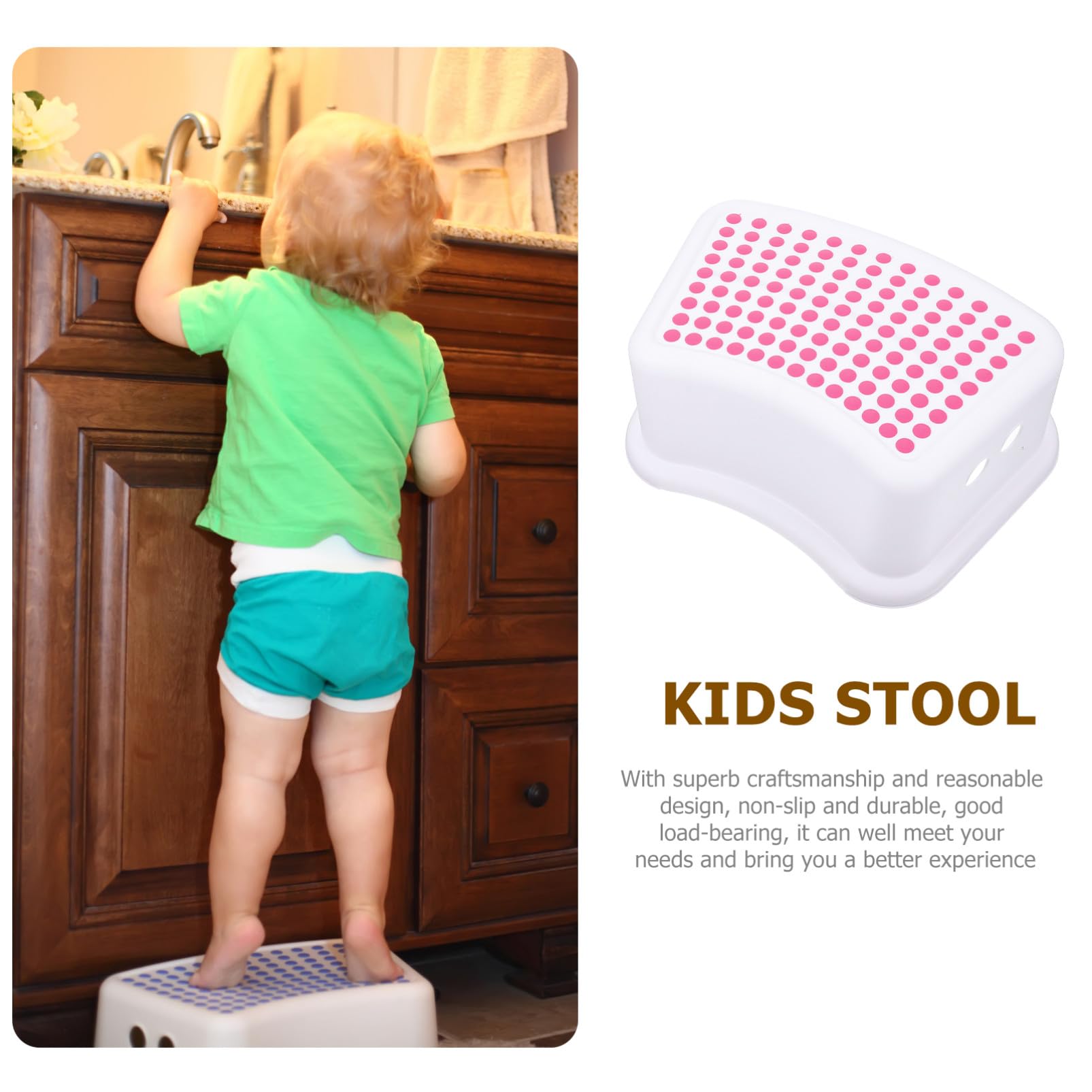 SHOWERORO Antideslizante de Plástico para Aumento de para Lavado de Manos Diseño Apilable y Seguro para Baño y Color Rosa