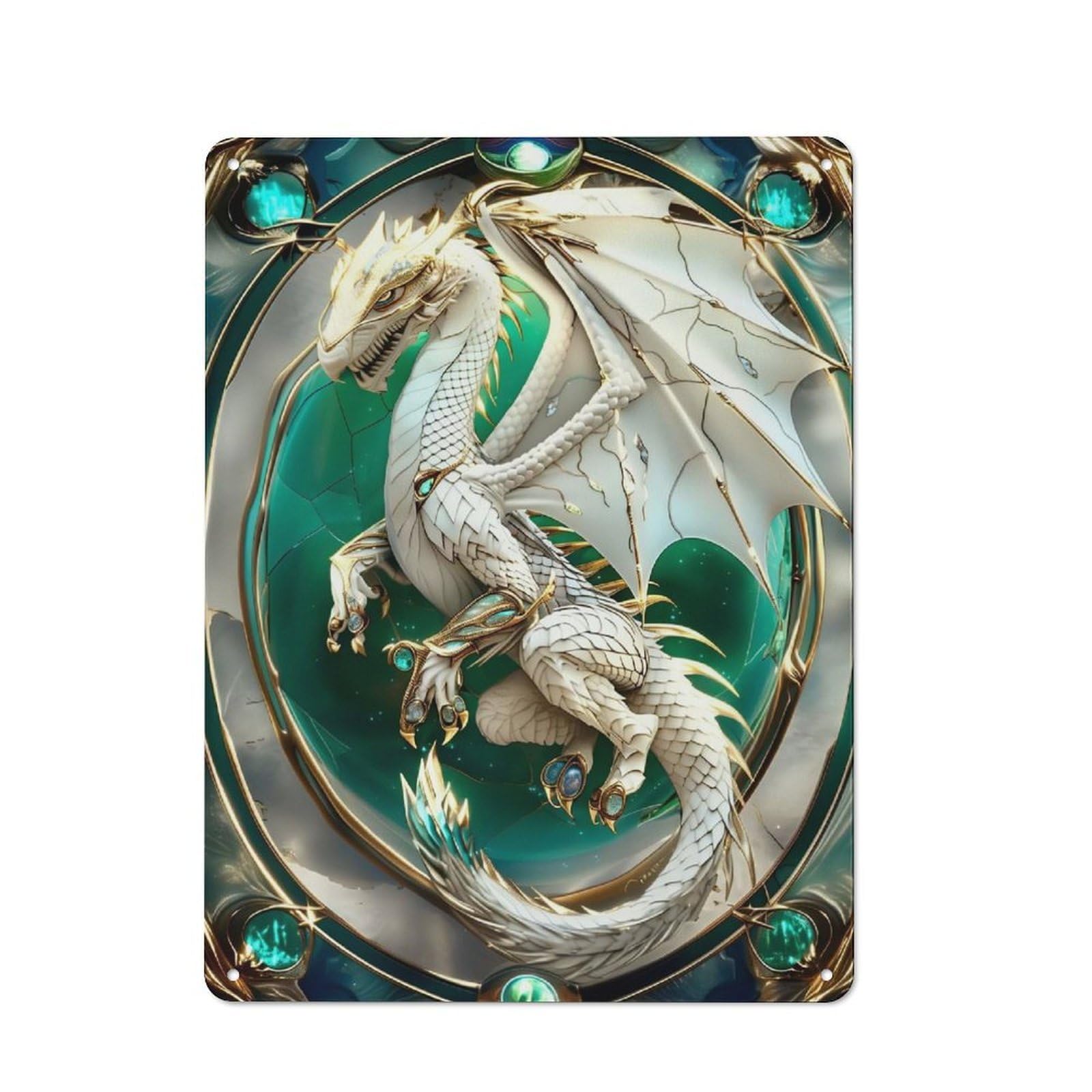 Junmoney Dragon Kintsugi Art Rustic Tin Sign 40X30cm Featuring For Café Or Home Bar, Gift Idea At Christmas For Hospitality Decor Collectors